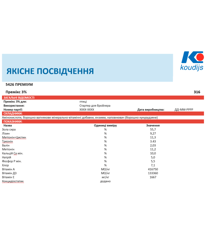 Премікс Стартер для бройлерів 3% Преміум (0-10д) (25кг) Коудайс 6600.030 (5426)
