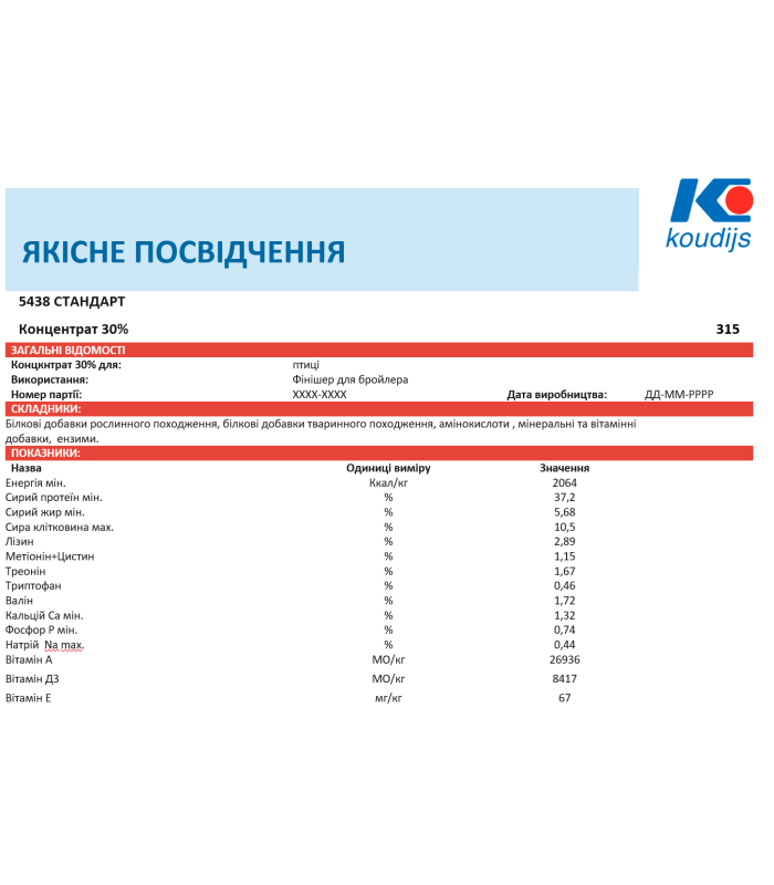 Премікс Фінішер для бройлерів 2,5% Преміум (з 36д) (25кг) Коудайс 6900.025 (5428)