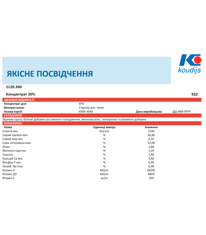 Стартер для телят Концентрат (БМВД) 30% (25 кг) Коудайс Україна 2120.300