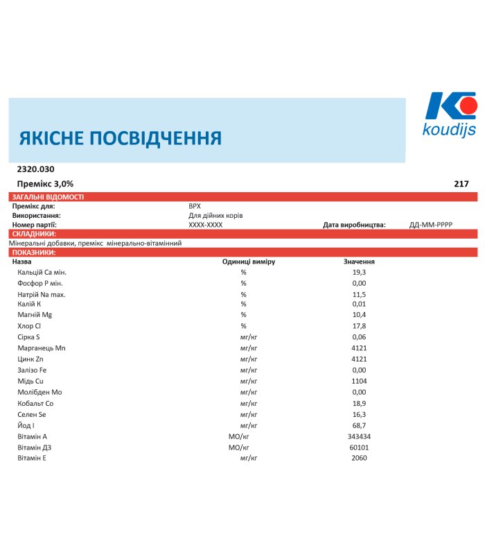 Премікс 2% для дійних корів (25кг) Коудайс 2320.020